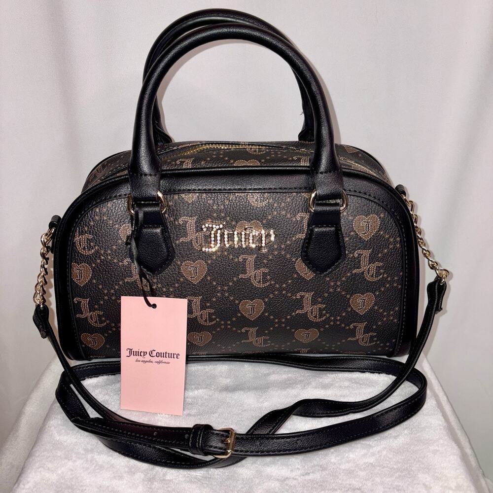 Juicy Couture Forever Satchel Bowler Liquorice Grid Crossbody Strap NWT